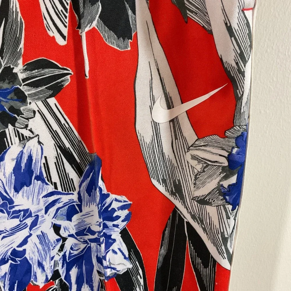 Nike Floral Track Pants Women M Red Cropped Botanical Logo Tape Streetwear Retro
